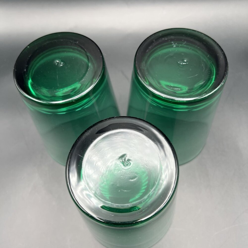 Libbey Juniper Green Glass Tumblers Set of 3 Heavy Glasses VTG Stackable - Picture 11 of 12